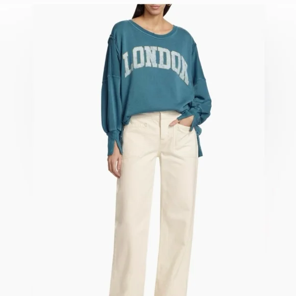 NWT FREE PEOPLE CAMDEN LONDON Denim Blue Sweatshirt We The Free New S Small - Picture 3 of 10